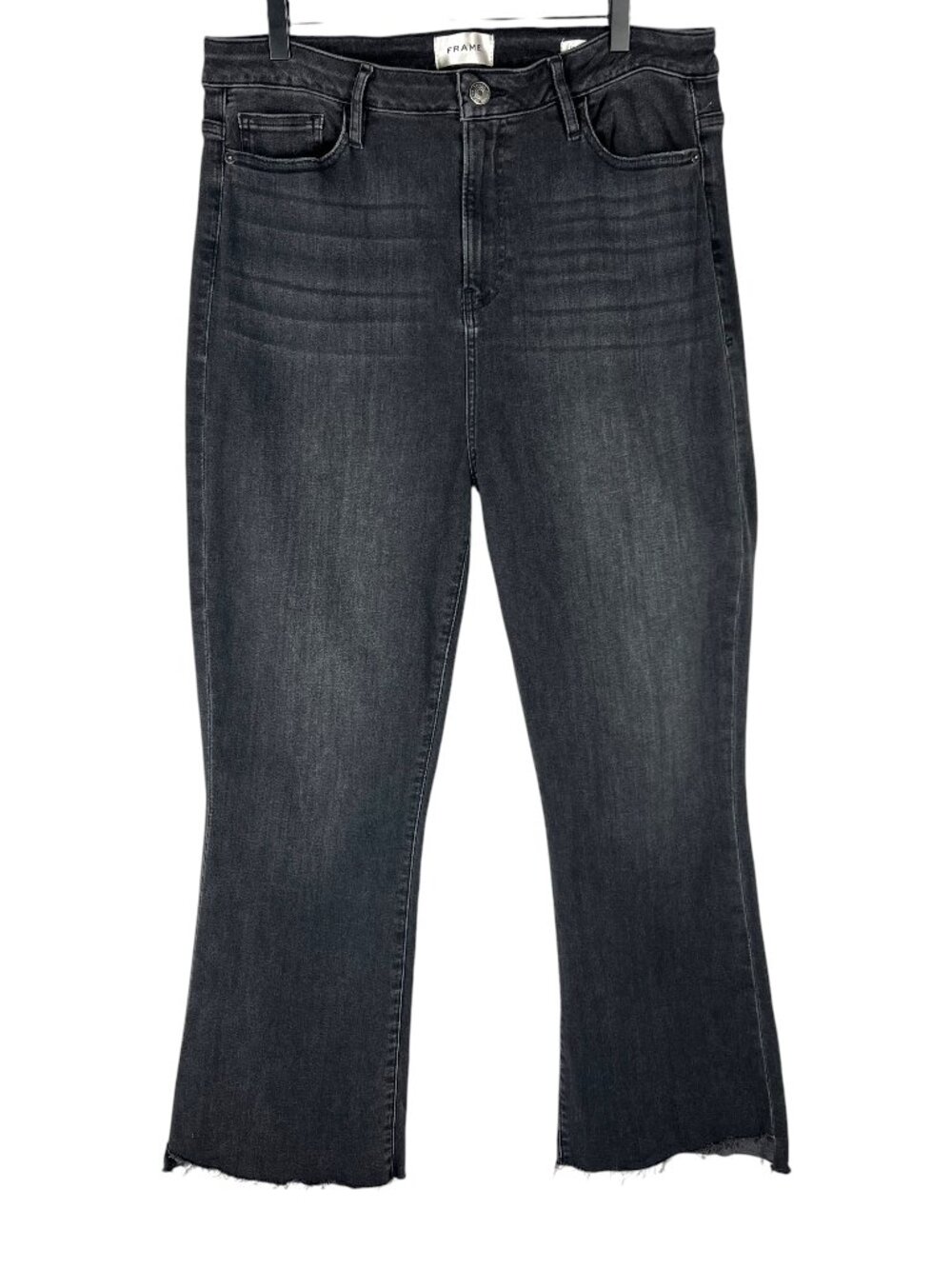 Frame Denim Le Crop Mini Boot Raw Hem Jeans in Stevie Washed Black Size 33